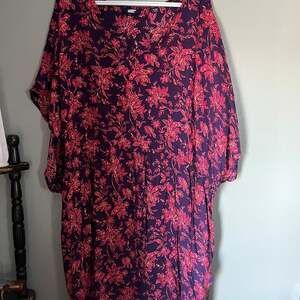 Lands' End Women's Purple Floral V-Neck Kimono Sleeve Drawstring